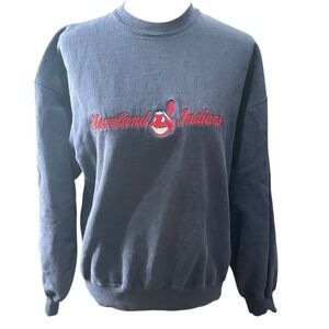 Vintage Cleveland Indians Sweater Womens M Navy Blue MLB Baseball Crewneck 90s